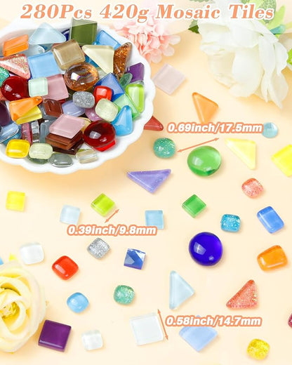 FIVEIZERO 420g Mosaic Tiles for Crafts - 280Pcs Glass Mosaic Kits, Mixed Shapes Mosaic Glass Pieces for Art, Irregular Tiny Mosaic Tile for DIY Projects, Home Decoration(Green)