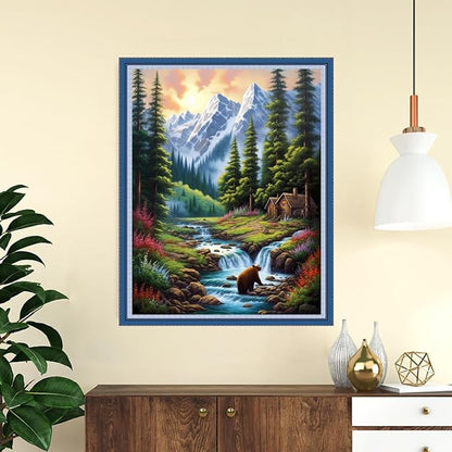 DMCVIVR Stamped Cross Stitch Kits for Adults Beginners Embroidery Kits 11CT Needlepoint Kits Cross Stitch Patterns Embroidery Patterns-Mountain and River Scenery 16x20 inch