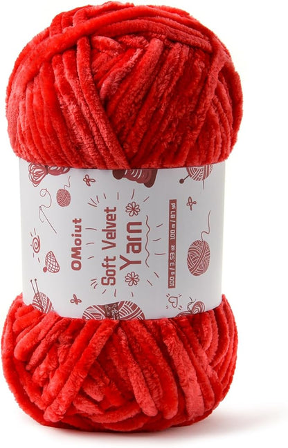 100g Fluffy Velvet Chenille for Crocheting & Knitting, Soft Baby Yarn - 80M (87.5YD) - Crochet Chunky Amigurumi Yarn (Red)