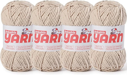 4 Pack Plush Chunky Chenille Yarn for Crocheting, Soft Fluffy Velvet Yarn for Crocheting Amigurumi, Fuzzy Baby Blanket Knitting 400g/524yds Bulky(4 Light Khaki)