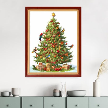 Dimensean Stamped Cross Stitch Kits Full Range of Embroidery Patterns Starter Kits for Beginners Adult DIY Cross Stitches Needlepoint Kits 11CT-Christmas Tree Bird 16x20 inch