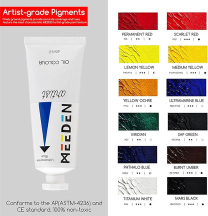 MEEDEN Oil Painting Kit, Painting Sets with Sketch Easel Box, Professional Art Paint Supplies Kit with Paint Brushes, Palette Knives, Canvases for Painting Supplies for Adults