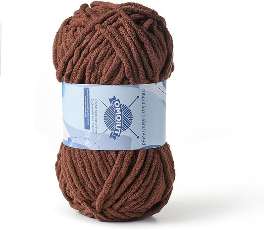 Chunky Chenille Yarn for Crocheting，Baby Yarn for Crocheting Soft Blankets，Bulky Yarns for Crochet Amigurumi，100g (74.3yds) Fluffy Velvet Yarns for Hand Knitting (Deep Coffee)