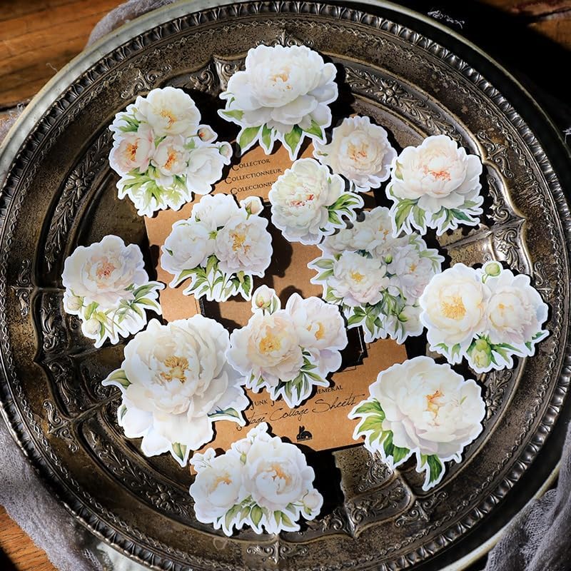CATaireen Vintage Junk Journal Items Kit Pre Cut Paper Cards Cutout Cardstock Art Aesthetic Decor Hollow Out Craft Elements Small Embellishments Supplies for Adults Scrapbook Pack (Floral White) - Image 6