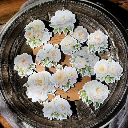 CATaireen Vintage Junk Journal Items Kit Pre Cut Paper Cards Cutout Cardstock Art Aesthetic Decor Hollow Out Craft Elements Small Embellishments Supplies for Adults Scrapbook Pack (Floral White) - Image 6