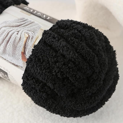 Chunky Chenille Yarn for Hand Knitting 8 Jumbo Pack Jumbo Chunky Yarn for Hand Soft Blanket Knitting, Bulky Thick Fluffy Yarn for Crocheting (Black)