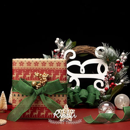 Ribbli Emerald Green Burlap Wired Ribbon,1-1/2 Inch x 10 Yard, Wired Edge Ribbon for Big Bow,Wreath,Tree Decoration,Outdoor Decoration