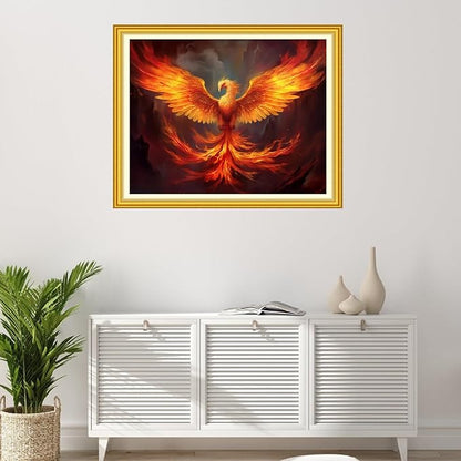 Foxhool Stamped Cross Stitch Kits,11CT Printed Cross Stitch Pattern Full Embroidery Kits for Beginner Needlepoint Kits-Fire Phoenix 16x20 inchs