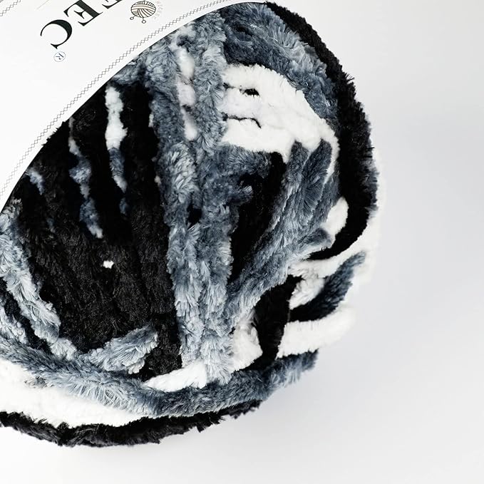 NICEEC 300g Soft Chenille Yarn Blanket Velvet Yarn for Knitting, Crochet, Weaving DIY Craft Total Length 150m (164yds)_Black White Gray