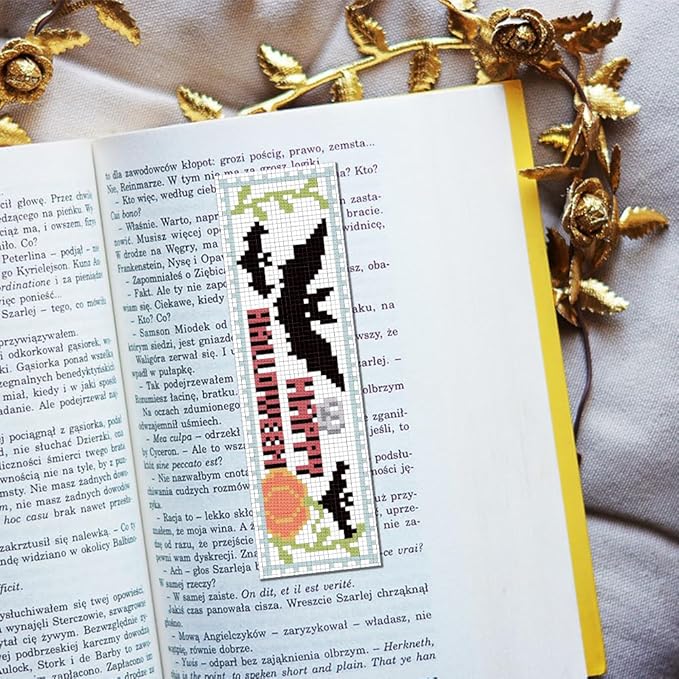 FREEBLOSS 6 Set Cross Stitch Bookmark Kit Halloween Embroidery Bookmarks Stamped Embroidery Bookmark with Instruction Counted Cross Stitch Kit for Gift Adults 8''x2.4''