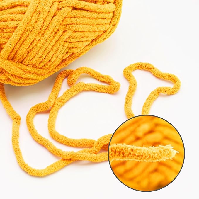 NICEEC 3 Skeins Sparkling Chenille Yarn Soft for Crochet & Knitting - Blanket Yarn DIY Craft - Total Length 350m (355yds/3.53oz3) - Yellow