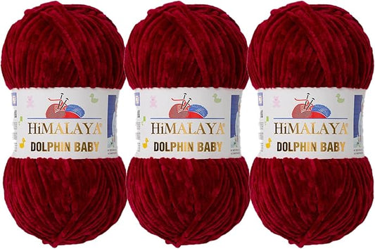 3 Skein/Pack Himalaya Dolphin Baby Chenille Yarn, Each Ball 100 gr (3.5 oz), 120 m (132 Yards), 100% Polyester, Super Bulky Baby Blanket Velvet Amigurumi Yarn, 80322 - Burgundy