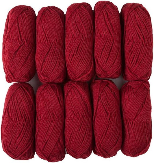 Knit Picks Wool of The Andes Yarn Pack - 10 Skeins of Red 100% Wool Worsted Weight Yarn (Cranberry)