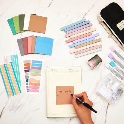 Sinload 60 Pcs Aesthetic Book Annotation Kit School Supplies Cute Pencil Case 12 Highlighter 5 Gel Pen 6 Mechanical Pencil 5 Magnetic Bookmark 1220 Pcs Sticky Note Tab Student Stationary(Black)