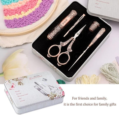 BUTUZE Embroidery Scissors Kit, European Antique Vintage Sewing Kit, Complete Vintage Sewing Tools with Embroidery Scissors,Original Case,Sewing Needle Case, Awl for Sewing, Craft, Needlework