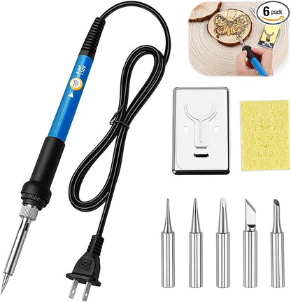 Aphohome Wood Burning Kit, 6 - Temp Adjustable Soldering Welding Iron Kit with 5 Tips & Sponge, for Pyrography Art & DIY Wood Crafts