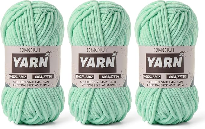 Fluffy Chenille Yarn for Crocheting - Baby Yarn for Crocheting Soft Blanket - 3 Pack of 100g/(87.4yds) Crochet Amigurumi Chunky Yarns - Super Bulky 5 Velvet Yarns (3 Aqua Green)
