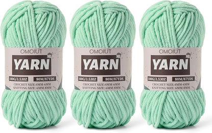 Fluffy Chenille Yarn for Crocheting - Baby Yarn for Crocheting Soft Blanket - 3 Pack of 100g/(87.4yds) Crochet Amigurumi Chunky Yarns - Super Bulky 5 Velvet Yarns (3 Aqua Green)