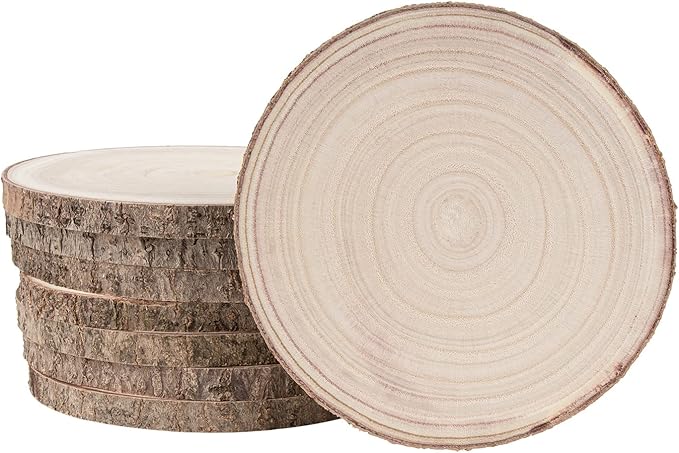 Maputune 8 Pcs 6-7 in Large Unfinished Wood Slices for Centerpieces, Natural Rustic Wooden Plate for DIY Craft, Round Wood Chips for Signage Painting Wedding Party Christmas Decor