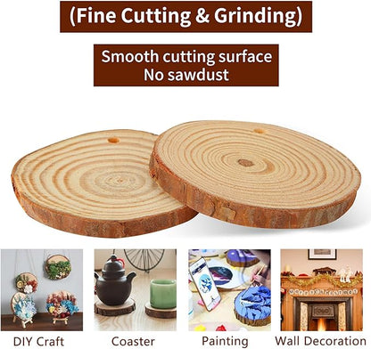 Acrux7 100 PCS Natural Wood Slices for Painting, 2.4-2.8 Inch Unfinished Wood Slices Predrilled with Hole, Round Wooden Slices for DIY Crafts, Arts, Christmas Ornaments, Coaster, Home Decoration