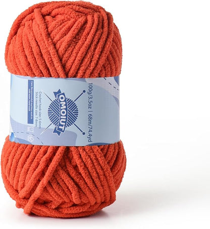 Chunky Chenille Yarn for Crocheting，Baby Yarn for Crocheting Soft Blankets，Bulky Yarns for Crochet Amigurumi，100g (74.3yds) Fluffy Velvet Yarns for Hand Knitting (Orange)