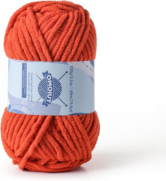 Chunky Chenille Yarn for Crocheting，Baby Yarn for Crocheting Soft Blankets，Bulky Yarns for Crochet Amigurumi，100g (74.3yds) Fluffy Velvet Yarns for Hand Knitting (Orange)