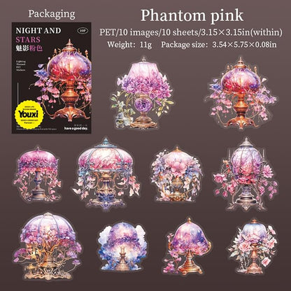 50 Pieces Vintage Lighting Aesthetic Stickers, PET Scrapbooking Decals for Bullet Journals, Planners, Card Making, Laptops, and Adult DIY Arts & Crafts (5 Pack)