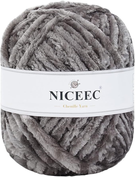 NICEEC 300g Soft Chenille Yarn Blanket Velvet Yarn for Knitting, Crochet, Weaving DIY Craft Total Length 150m (164yds)_Light Grey