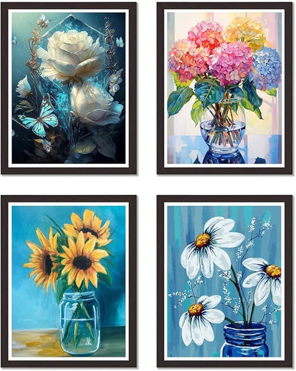 4 Pack Flower Stamped Cross Stitch Kits - Flower Embroidery Kits for Beginners Adults,11 CT Patterns Dimensions Counted Cross Stitch Kits Arts Craft Kits 12x16inch