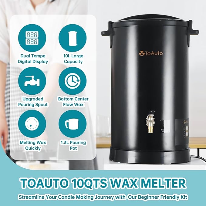 TOAUTO 20Lbs Digital Wax Melter for Candle Making Commercial Electric Wax Melting Pot with Accurate Temperature Control Panel Fast Pouring Spout Easy Clean 1100W 120V