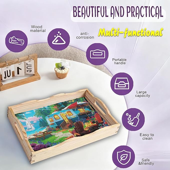 EWJRNSF Diamond Art Kits for Adults Wooden Serving Trays with Handles, 5D Diamond Painting Big Gem Arts and Craft Gifts Trays Decor Gift Home Decor (CP038-2)