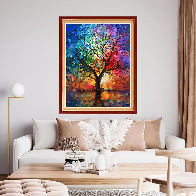 Funchey Stamped Cross Stitch Kits, DIY Cross Stitch Pattern for Adults Beginners Needlepoint Kits Embroidery Kit Arts and Crafts 11CT-Abstract Tree Moon 16x20 inchs