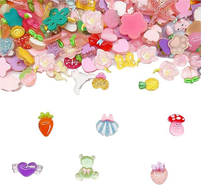 60 Pcs Slime Charms Bulk for DIY Craft Making Kit, Cute Flat Back Resin Charms for Crafts (Multicolored)