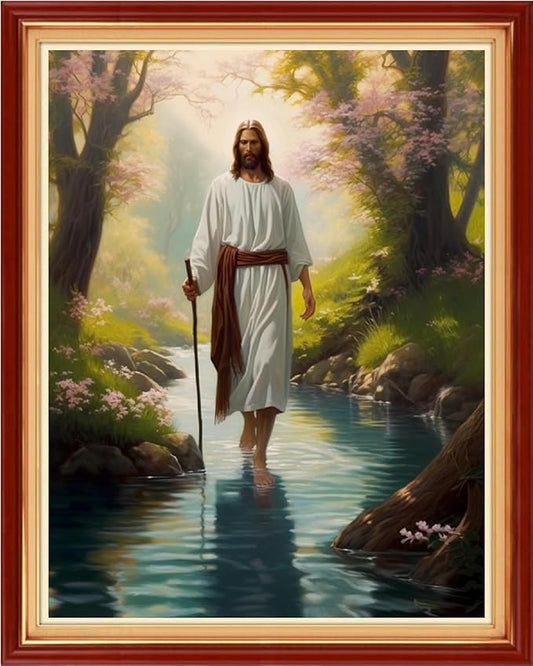 Dimxvean Stamped Cross Stitch Kits,Cross Stitch Kits for Adults Beginners,Embroidery Kits Full Range of Cross Stitch Stamped Kits Needlepoint Kits Cross Stitch Patterns-Forest Jesus 16x20 inch