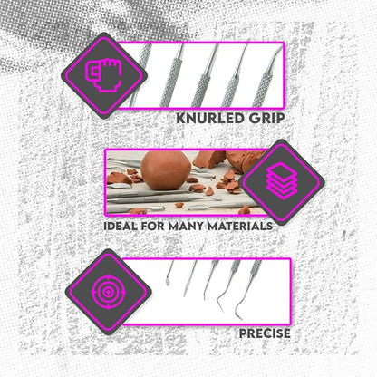 SE 12-Piece Stainless Steel Wax Carvers Set, Wax & Clay Sculpting Tools, Double Ended Carving Kit for Modeling, Sculpting and Shaping, Silver - DD312