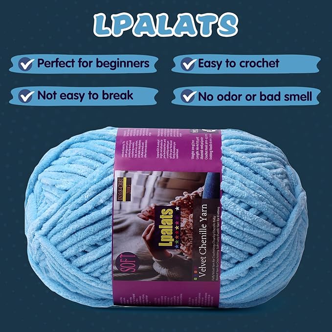 Baby Blanket Yarn for Crocheting - 2 Pack of 200g/7oz Chunky Chenille Yarn for Knitting Blankets Amigurumi - #6 Super Bulky - 348 Yards Soft Thick Plush Yarns (2, Dark Grey)