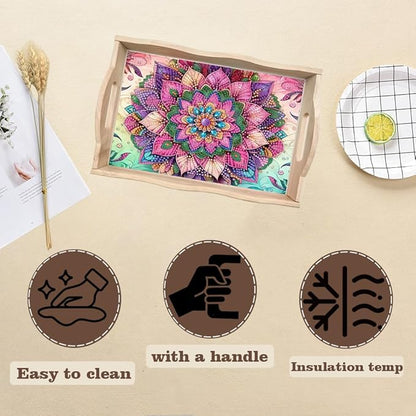 SHLUHA Diamond Art Kits for Adults Wooden Serving Trays with Handle Food Tray for Breakfast Home Decor Gift (TT009)