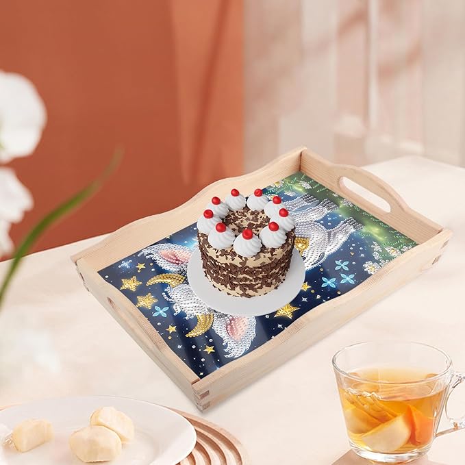 JISHSHAY Diamond Art Serving Tray Diamond Painting Food Tray Gem Art Serving Platter Gem Painting Mosaic Kits for Adults DIY Kits for Adults, with Wood Handle 20×30cm/7.87×11.81in, Cattle Cow