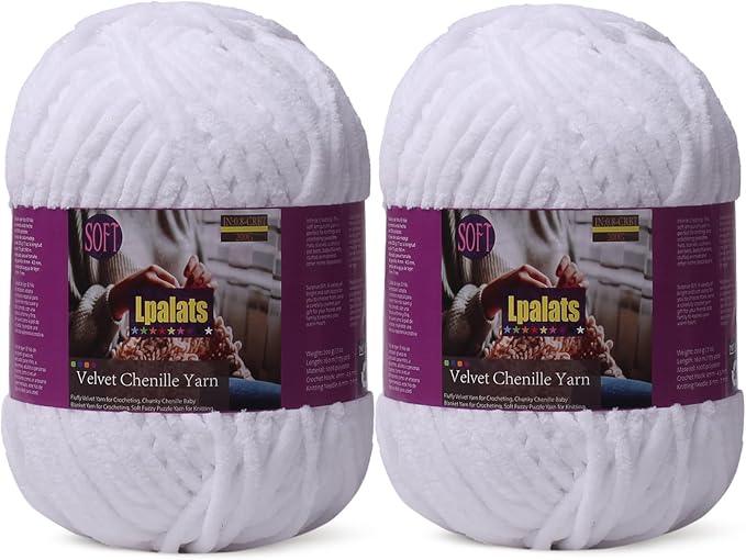Baby Blanket Yarn for Crocheting - 2 Pack of 200g/7oz Chunky Chenille Yarn for Knitting Blankets Amigurumi - #6 Super Bulky - 348 Yards Soft Thick Plush Yarns (2, White)