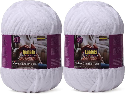 Baby Blanket Yarn for Crocheting - 2 Pack of 200g/7oz Chunky Chenille Yarn for Knitting Blankets Amigurumi - #6 Super Bulky - 348 Yards Soft Thick Plush Yarns (2, White)