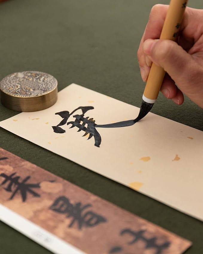 Professional Chinese calligraphy brush, Weasel tail hair Wolf Hair Lang Hao Sumi-e Brush for Zhi Yong's Thousand Character Classic, liquid Ink Brush for Running script Kanji Art, Zhi Yong Qian Wen 1pc