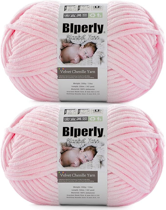 6 Super Bulky Velvet Chenille Yarn for Crocheting - 2 Skein of 200g/7 oz - Ultra Soft Heavy Weight Chunky Knitting Yarn for Baby Blankets, Amigurumi, Home Decor（Pale Pink，2 Skein）