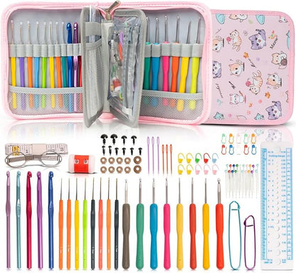 SHAXANO Crochet Hooks Kit with Case, 95-Piece, Ergonomic Crochet Needles Weave Yarn Kits DIY Hand Knitting Art Tools for Beginners and Experienced Crochet Lovers