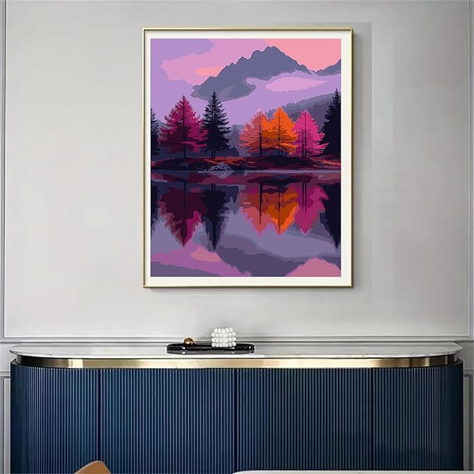 DFPSCLLA Paint by Numbers for Adults, Mountain Lake Scene DIY Paint by Numbers Acrylic Paint Canvas, Painting Kits Art on Canvas for Home Wall Art 16x20 Inch（Without Frame）