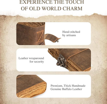 NomadCraftsCo. Vintage Leather Journal with Gift Box - Old Leather Bound Grimoire, Sketchbook, and Notebook - Perfect Leather Journals for Women and Men - Elegant Vintage Book for Writing and Drawing