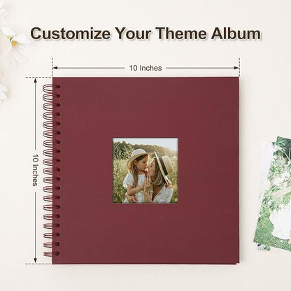 Scrapbook Album 10x10 Inches Photo Album Hardcover Kraft with Window Scrap Book Blank Memory Book for Baby Wedding Guest Book Couples Graduation Travel DIY Anniversary, 100 Pages Red