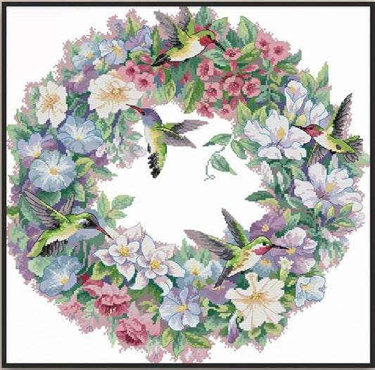Qeerysew Cross Stitch Kits Stamped Full Range of Embroidery Starter Kits for Beginners DIY -Printed Kit The Art of Hummingbirds(2) 14CT 20×20inches