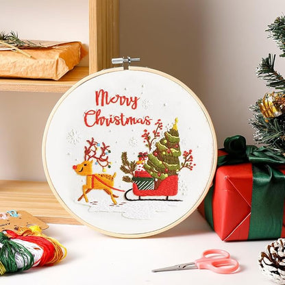 Christmas Embroidery Kits: 1 Pack Cross Stitch Kit for Beginners Adults, DIY Ornaments Craft Kit with All Tools & Instructions, Stamped Hand Embroidery Starter Kit for Holiday Crafts & Xmas Home Decor