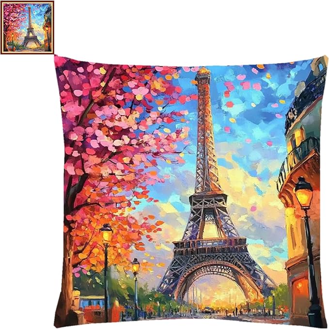 Lovxvouy Pillow Cross Stitch Kits for Adults Beginners-Preprinted Needlepoint Kit Stamped Crossstitching Kits 11CT Cross-Stitch Kit Stitches Kit Embroidery Kits-Iron Tower Twilight 18x18 inchs