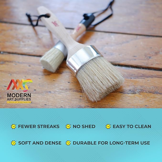 Chalk Paint Brush Set for Furniture – 5PC Natural Bristle, 3 Small and 2 Large Wax Brushes (2.5"), Perfect for Painting, Stenciling, and Waxing, Compatible with Chalk Paint and Furniture Wax